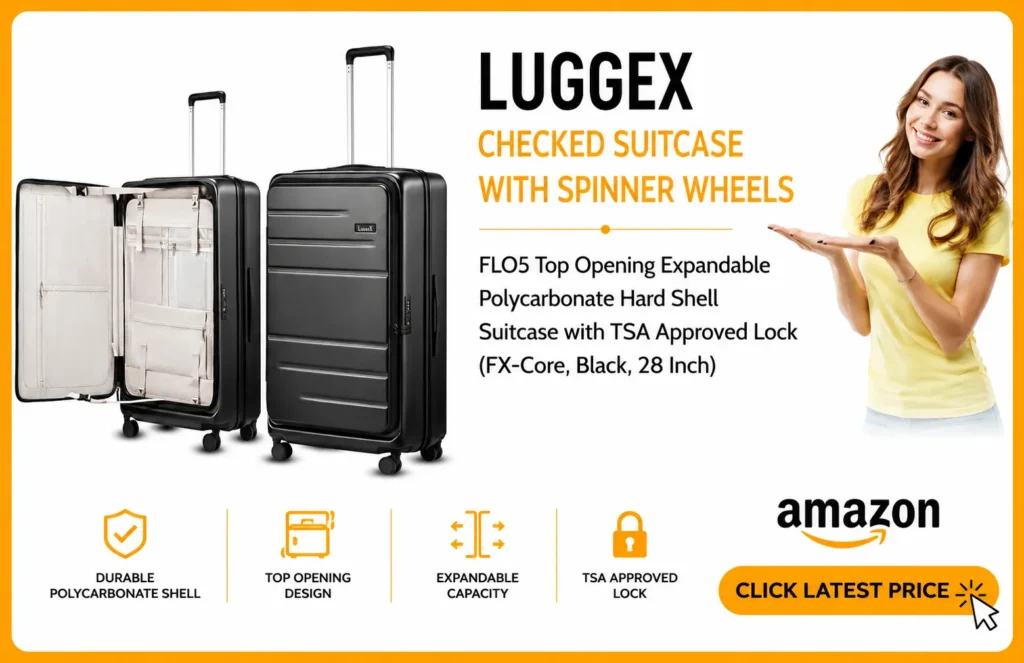 FLO5 Top Opening Expandable Polycarbonate Hard Shell Suitcase with TSA Approved Lock (FX-Core, Black, 28 Inch)